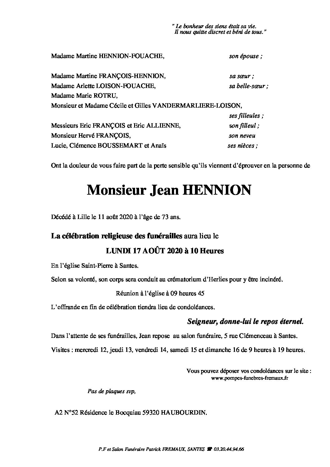 Pompes Funèbres Fremaux Santes Avis De Décès
