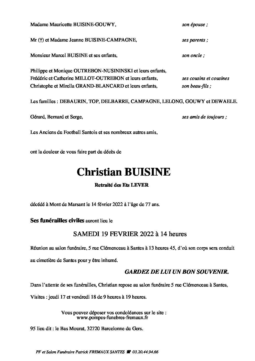 Monsieur Christian BUISINE