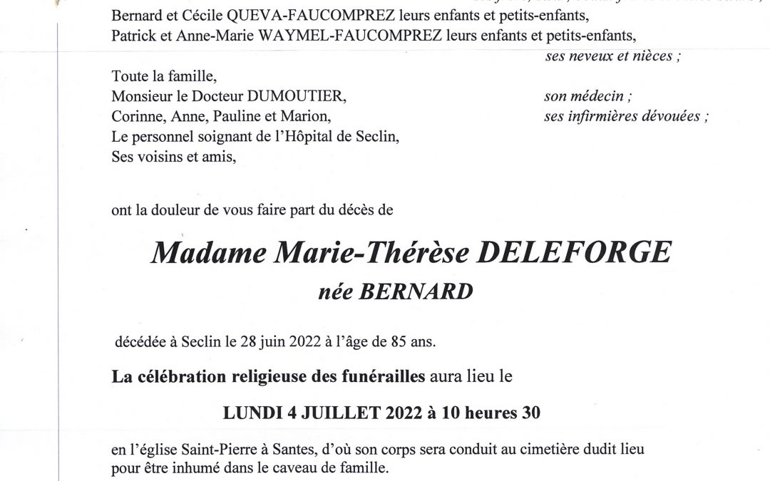 Madame Marie-Thérèse DELEFORGE née BERNARD