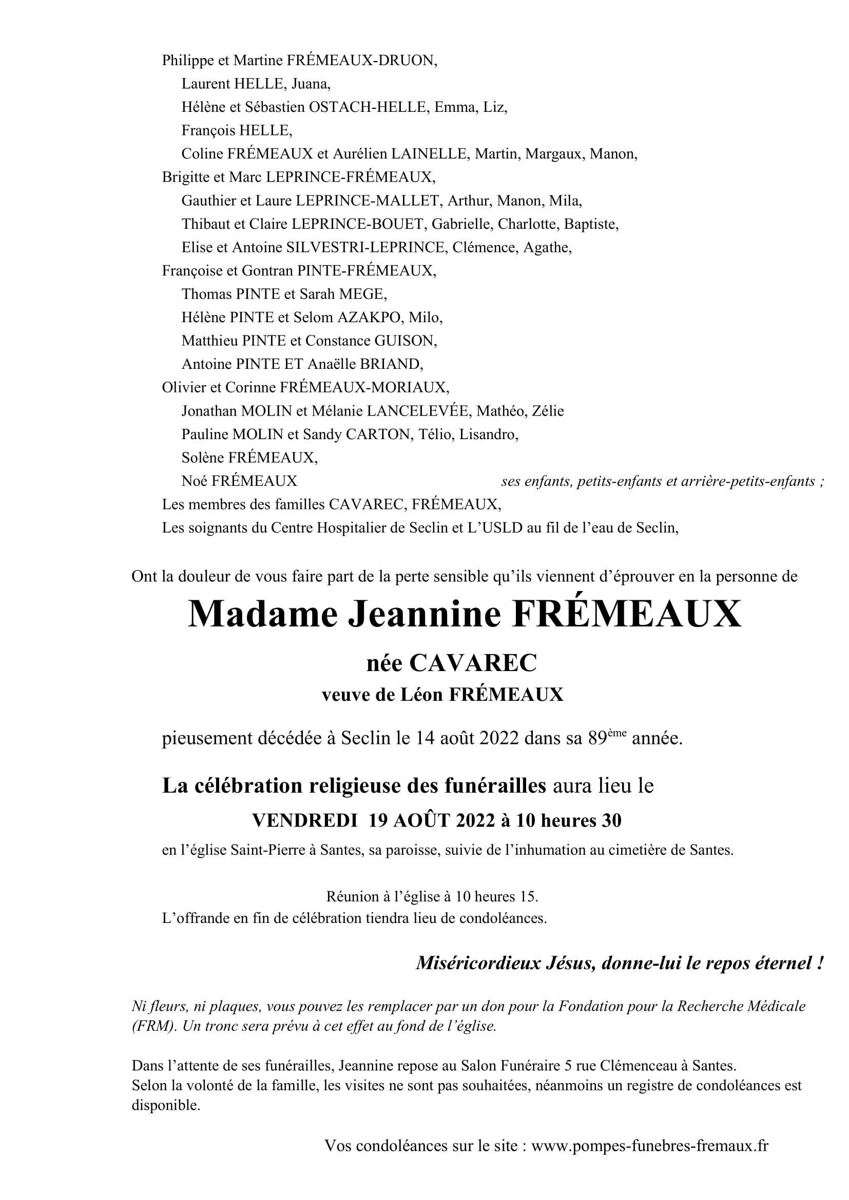 Pompes Funèbres Fremaux Santes Avis De Décès