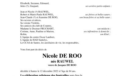Mme Nicole DE ROO née RAUWEL