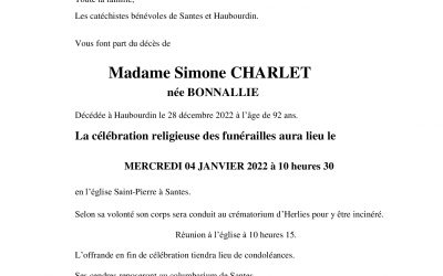 Mme Simone CHARLET née BONNALLIE