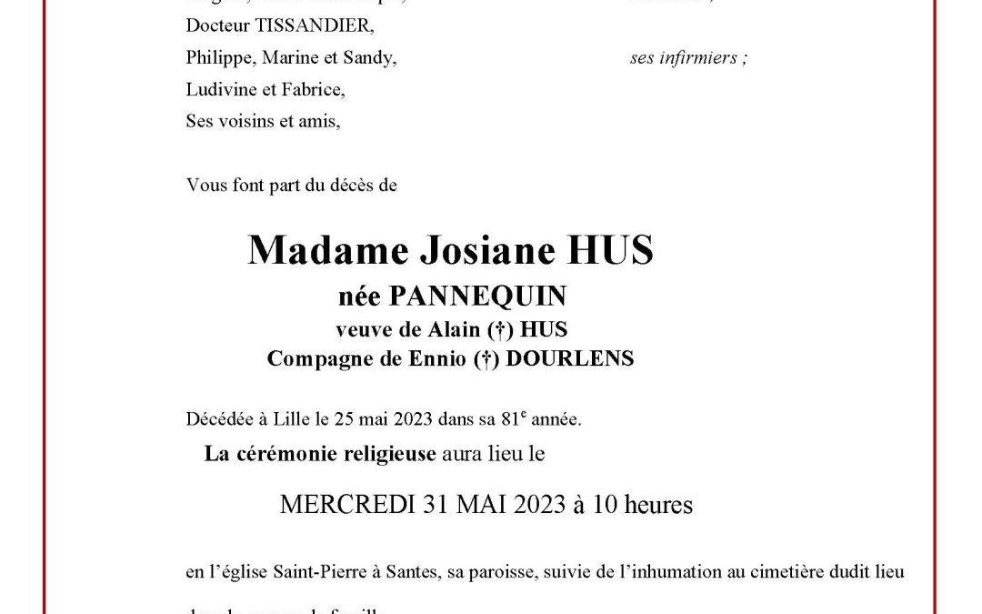Madame Josiane HUS Née PANNEQUIN