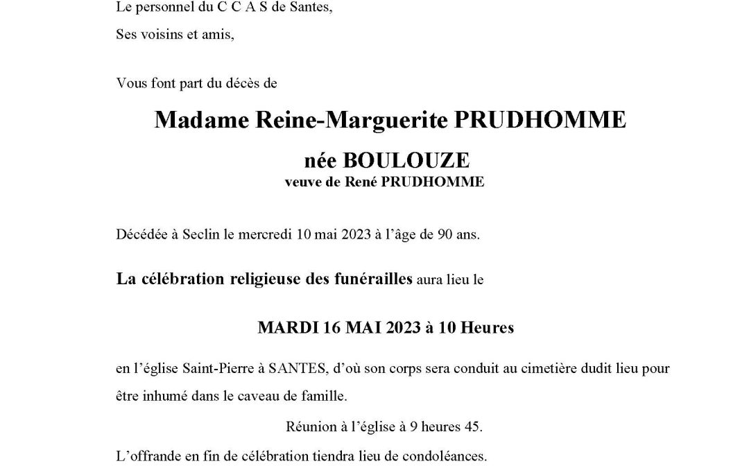 Madame Reine-Marguerite PRUDHOMME née BOULOUZE