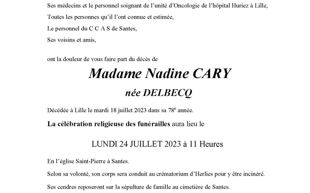 Madame Nadine CARY née DELBECQ