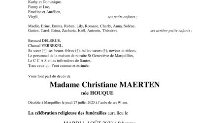 Madame Christiane MAERTEN née HOUQUE