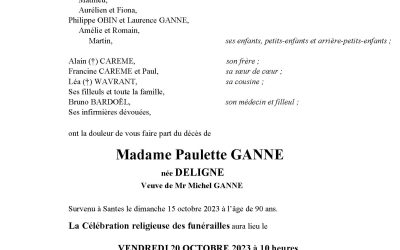Madame Paulette GANNE Née DELIGNE