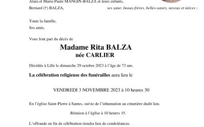 Madame Rita BALZA née CARLIER