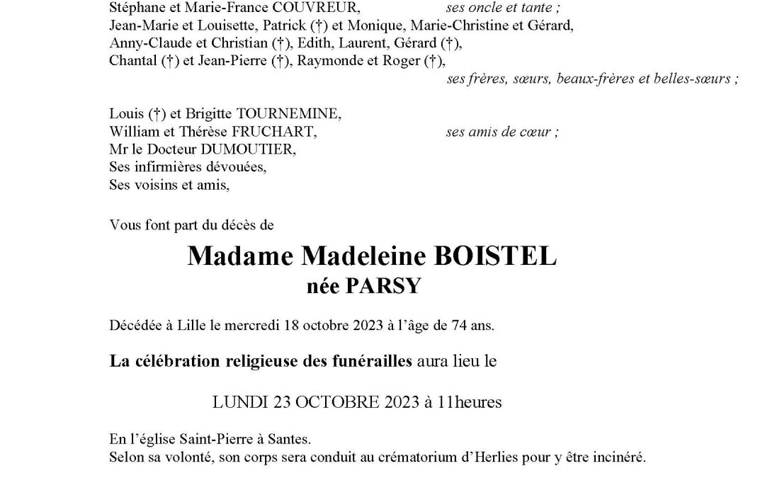 Madame Madeleine BOISTEL née PARSY