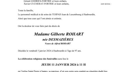 Madame Gilberte ROHART née DESMAZIÈRES Veuve de Alfred ROHART