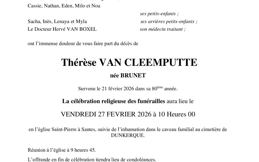 Madame Thérèse VAN CLEEMPUTTE née BRUNET