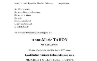 Mme Anne-Marie TAHON  née BARGIBANT