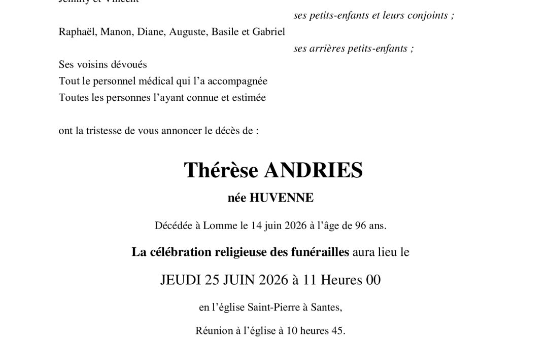 MadameThérèse ANDRIES née HUVENNE