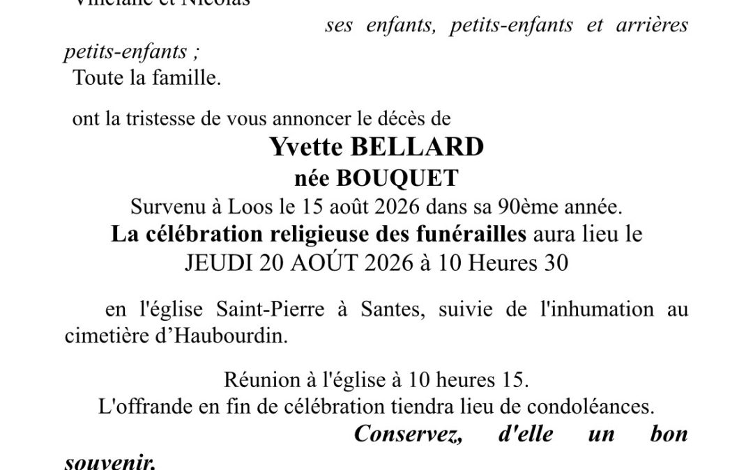 Madame Yvette BELLARD née BOUQUET
