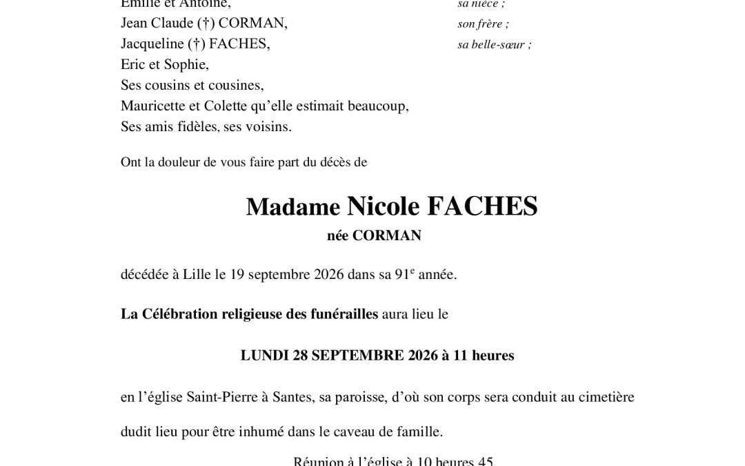 Mme Nicole FACHES née CORMAN